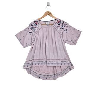 Knox Rose Blouse XS Pink Embroidered Boho Cottagecore Romantic Flowy Top